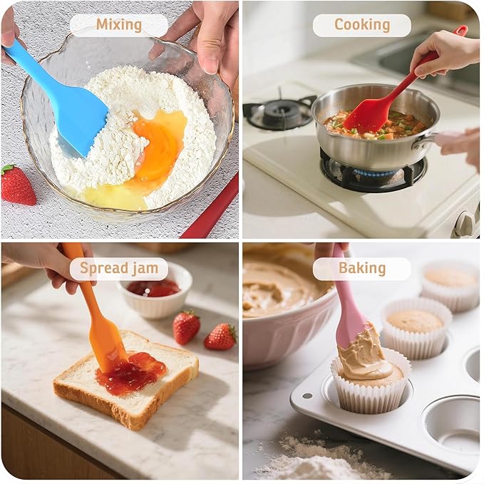 Silicone Spatula, 11 inch Rubber Spatulas Heat Resistant Cooking Utensil Set Non-Stick Flexible Baking Spatulas with Stainless Steel Core for Cake/Cream/Butter/Batter Mixing/Cooking (4-Piece)