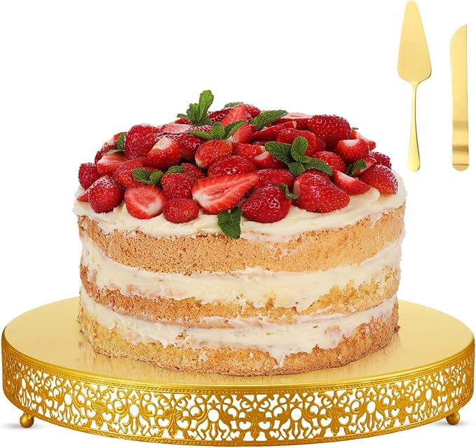 Wenqik 18 Inch Gold Cake Stand Set Metal Round Cupcake Dessert Stand with Cake Cutting, Spatula Cupcake Pastry Display Candy Holder Table Display for Wedding Party Birthday Baby Showers Anniversary