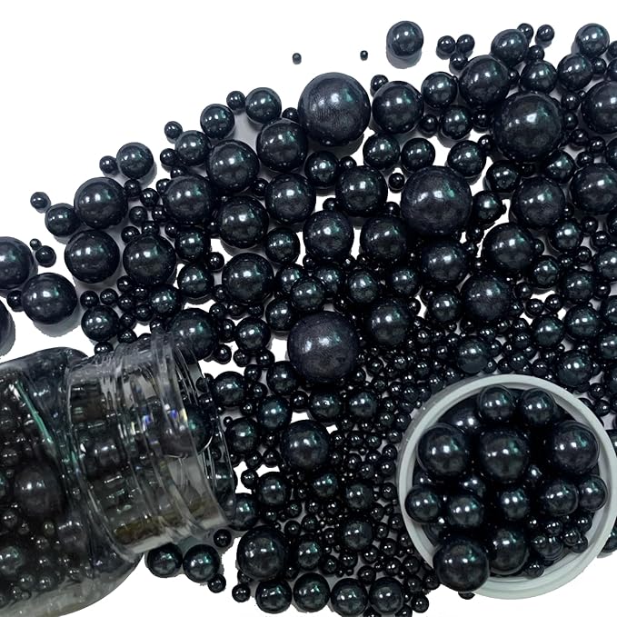 Black Sprinkles Edible Sugar Pearls for Cakes Baking Candy Pearl Halloween Christmas Birthday Cupcake Sprinkles and Decorations Cookie Cake Toppers