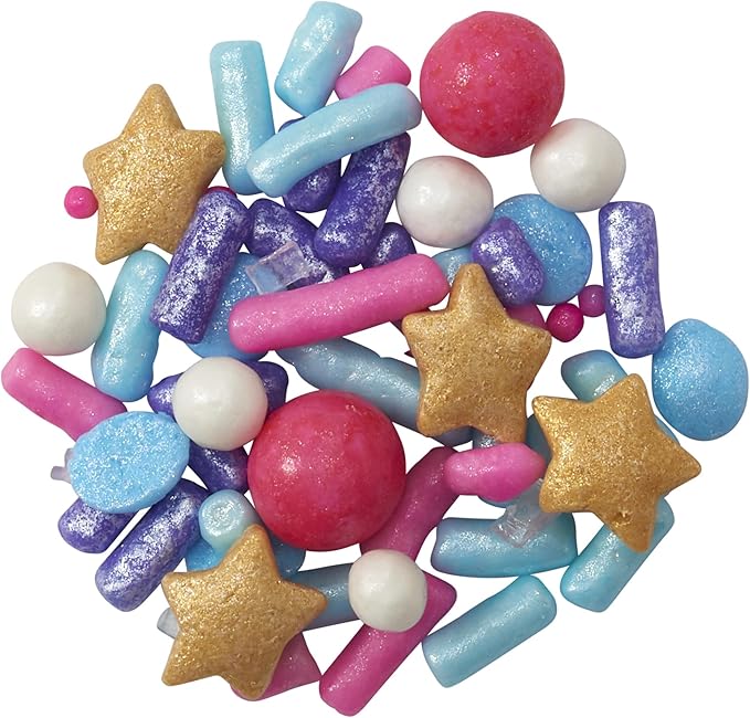 DECOPAC Sweet Tooth Deluxe Fusion Mix, 26oz, Fancy Candy Sprinkles in Handheld Container, Edible Sprinkles For Celebration Cakes, Cupcakes, Cookies and Donuts, Multicolored - Pink, Purple, Blue