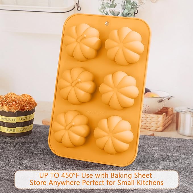 3-Pack 6-Cup Silicone Muffin Pans, Nonstick Cupcake Baking Molds, Muffin Cupcake Pans Molds for Baking, BPA/PFA-Free, Dishwasher & Oven Safe Pumpkin