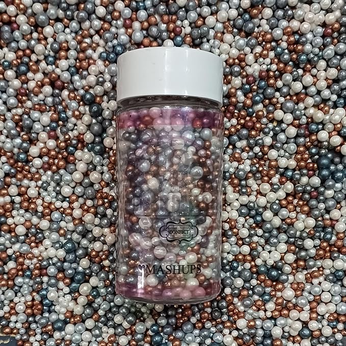 Confect Metallic Sprinkles Mix for Cake Decorating – Silver, Copper & White Pearl Edible Sugar Balls | Disco Ball Cake Toppers, Baking Decorations | Vegan, Gluten-Free, Nut-Free, Soy-Free, Dairy-Free, Palm Oil-Free- 4.2 Oz