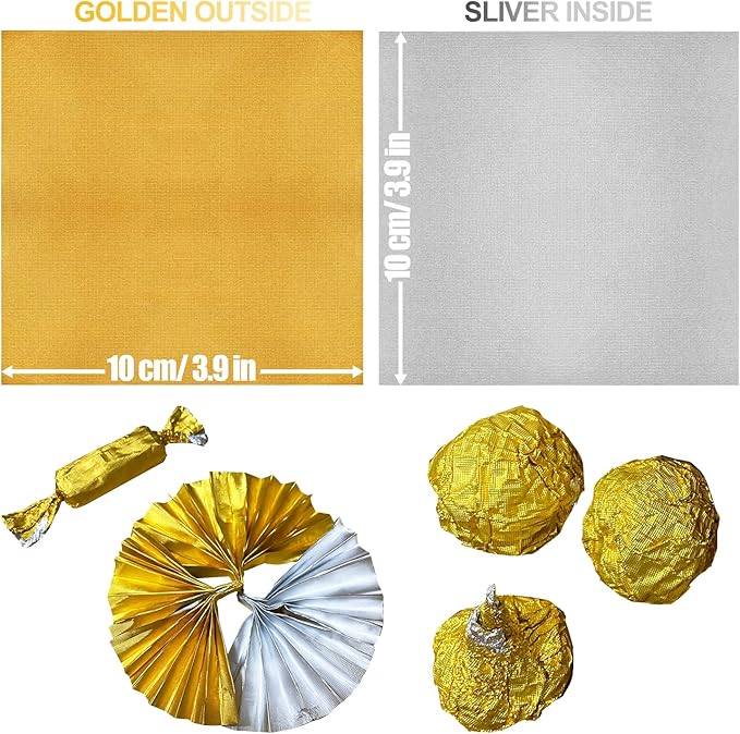 Aluminium Foil Paper Chocolate Candy Wrappers Wrapping Papers Square Sweets Lolly Paper Food Candy Tin Foil Wrappers for Candy Packaging Decoration 3.9 by 3.9-Inch 6 Colors