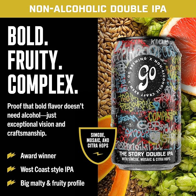 Go Brewing - IPA 12 Mixed Pack - Non Alcoholic Beer - Small Batch Brew - Low Calorie Drink - Featuring Double IPA, Prophets Hazy IPA, Citrus IPA & Tropical IPA - Low-Calorie, NA Brew (12 oz, 12 Pack)