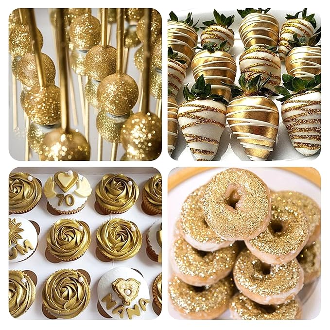 Gold Edible Glitter Spray - 10g Herbeklab Edible Gold Glitter for Cakes Food Grade Metallic Shimmer Powder Cake Sprinkles for Cookie Decorating Chocolate Strawberry
