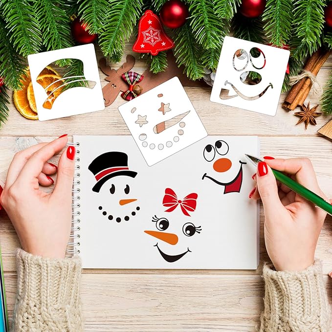 Snowman Face Stencil,5” Christmas Stencils for Crafts Reusable Holiday Stencils for Painting on Wood Block Wall Paper Fabric