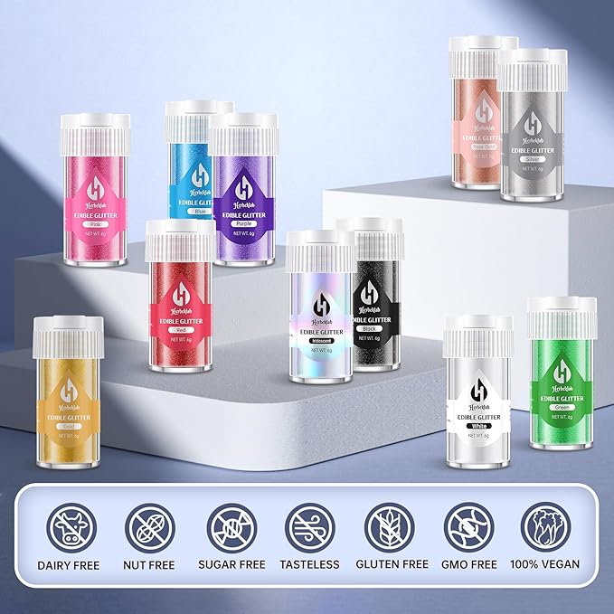Iridescent Edible Glitter – 6g Rainbow Luster Dust Drink Glitter, Food Grade Shimmer Powder for Cocktails, Cakes, Beverages, Chocolate & Candy