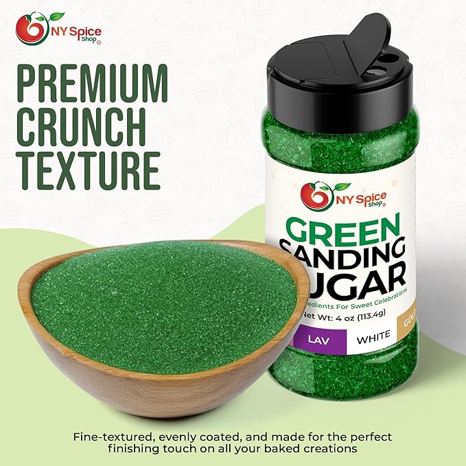 NY Spice Shop Christmas Green Sanding Sugar - 4 Ounce Edible Holiday Sprinkles for Cake Decorating, Cupcakes & Cookies - Festive Baking Decorations for Christmas Desserts, Candy Dishes & Gift Treats