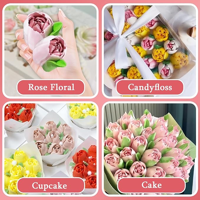Extra Large Russian Piping Tip Stainless Steel Rose Floral Piping Nozzle Icing Piping Kit for Cake Decorating Flower Frosting Piping Pastry Cupcakes Cakes Cookies Desserts Baking Tool
