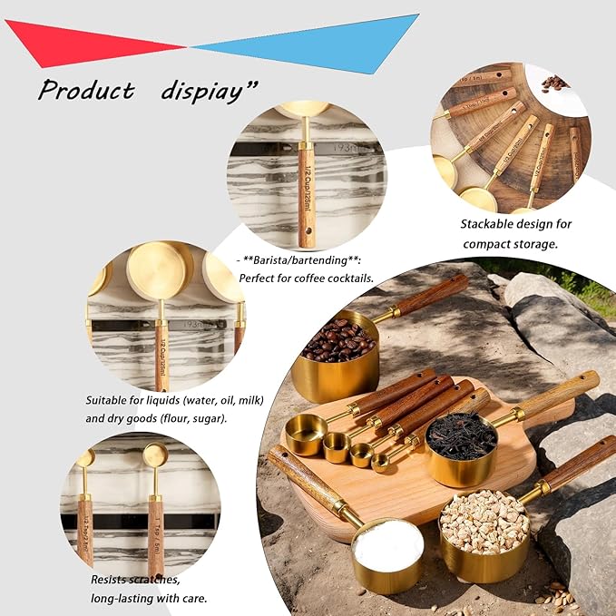 Stainless Steel Gold Measuring Cup Set of 8 Baking Tools Measuring Tools Scale Multifunctional Kitchen Baking Tools
