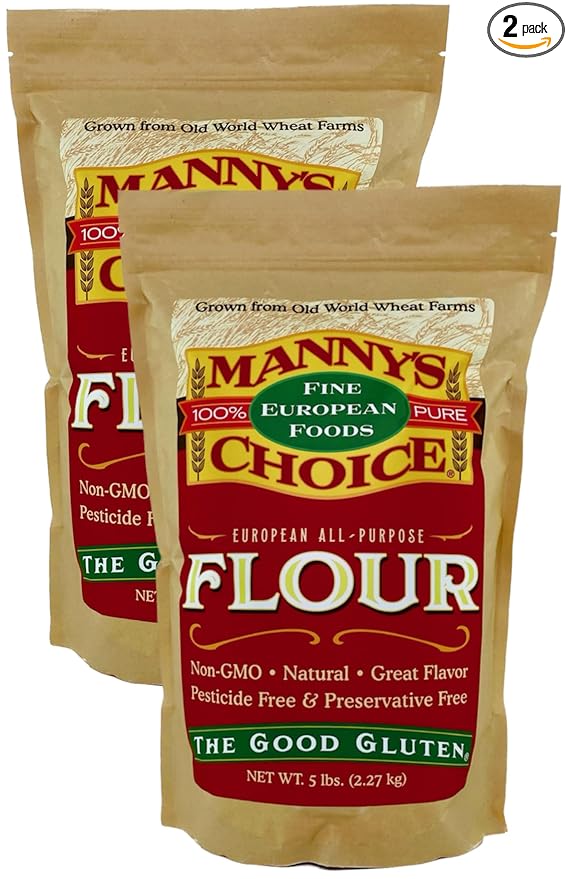 Manny's Choice Natural All Purpose Unbleached Italian Artisan Wheat Flour Type 0 for Baking 5 lb (Pack of 2) 10 lb Total | Bread Flour | Cake Flour | Pizza Flour | Pasta Flour | Pastry Flour