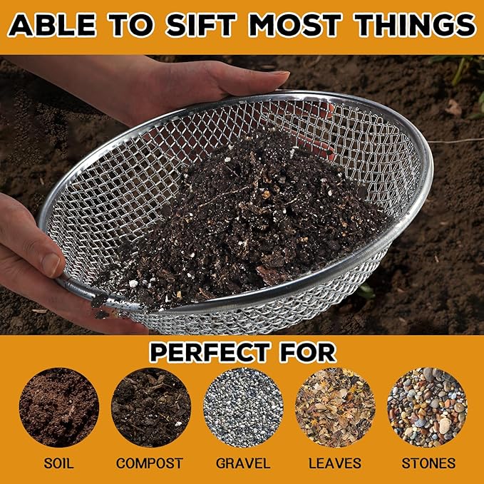 Sifter.Size 1/8" Mesh Soil Sifter Sieve - Heavy Duty Galvanized Screen for Compost, Dirt, Rocks, Gravel & Garden - Fits 5 Gallon Bucket, Rust-Resistant - Composting & Sifting Tool