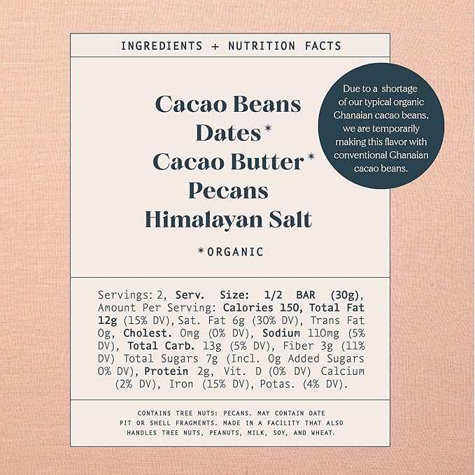 Spring & Mulberry Dark Chocolate Bars – Healthy Dark Chocolate, Date-Sweetened - Pecan Date 6 Pack