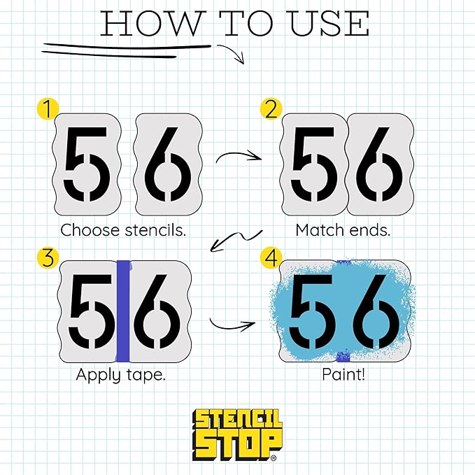 Curb Stencil Kit for Address Painting – Includes All Numbers, 4-Inch Durable & Reusable Plastic Stencils for Sidewalks, Pavement, and Industrial Use (2 of Each, Classic Font with Curb Frame)