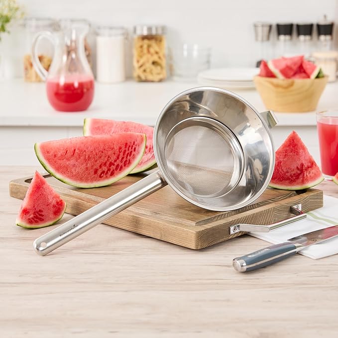 Restaurantware Chinois Strainer 1 Count 8" Stainless Steel Bouillon Cone with Extra Fine Mesh China Cap Strainer for Sauces, Stocks, Soups, Broths, Sifting, Sieving, Professional Kitchen Tools