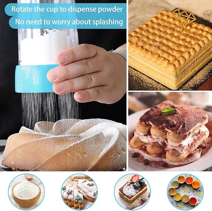 Flour Sifter,Sifter for Baking,Powdered Sugar Shaker Duster,Flour Duster for Bread Baking Flour Sieve for Baking Cakes Kitchen (Blue)