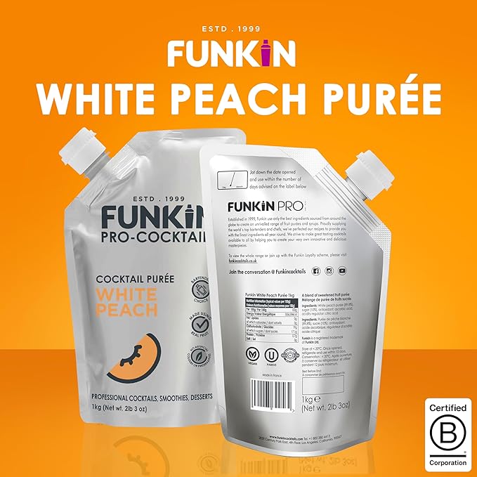 Funkin Fruit Puree | Real Fruit, Simple Ingredient, Natural Mixer for Cocktails, Drinks, Smoothies | Vegan, Non-GMO, Gluten-Free (2.2 lbs) (White Peach)