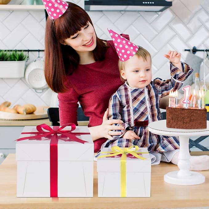 Sudaya 12x12x8 Cake Boxes with Window, Cake Boxes 12 inch with Tall Cakes Box Ribbon Stickers, 12in Disposable Carry Bakery Containers Cajas Para Pasteles for Pies Party Wedding Gift Giving