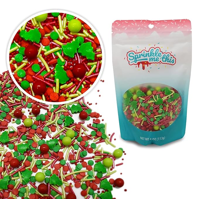 The Gift of Christmas - 12 Oz Resealable Bag - Christmas Themed Sprinkle Mix - Featuring Red and Green Jimmies, Christmas Tree Quins, Red and Green Pearls, and More - Ice Cream and Cake Sprinkles