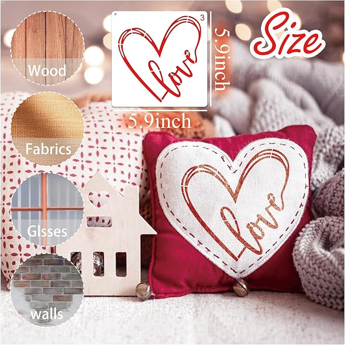 16 Pieces Heart Stencils for Crafts Reusable Mixed Media Geometric Stencils for Painting on Canvas Scrapbook Paper Fabric Pillows Card Making (16 Heart)