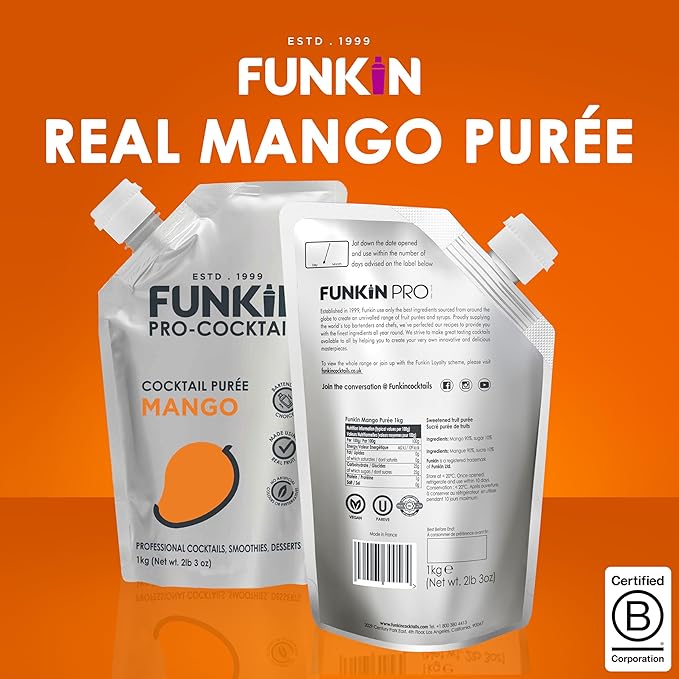Funkin Fruit Puree | Real Fruit, Simple Ingredient, Natural Mixer for Cocktails, Drinks, Smoothies | Vegan, Non-GMO, Gluten-Free (2.2 lbs) (Mango)
