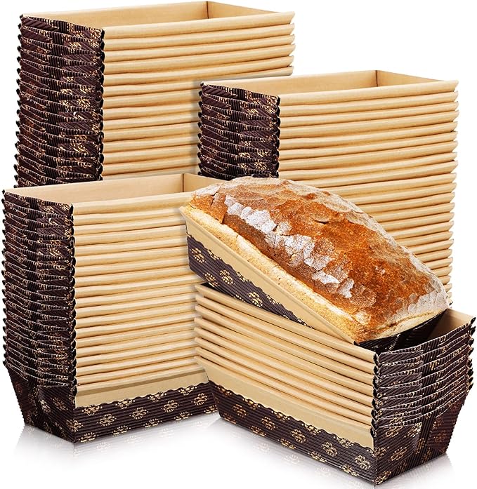 100 Pieces Paper Loaf Pans for Baking Kraft Bread Loaf Pan Disposable Baking Rectangle Loft Mold for Cake Bread Display, 6 x 2.6 x 2 inch