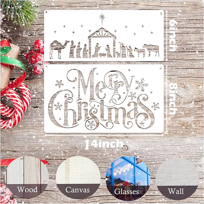 Large Christmas Stencils for Door Mats Reusable Large Christmas Nativity Snowflake Stencils Welcome Let it Snow Stencil Templates for Painting for Doormats Sign Glass Windown Wood Crafts (mat10)