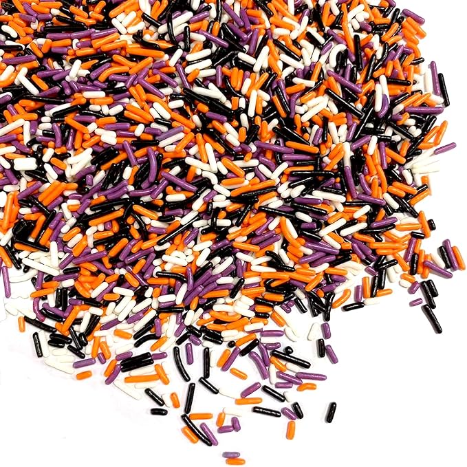 Sentovac Halloween Soft Jimmies Sprinkles Edible for Cake Decorating Orange Black Purple White Jimmies Sprinkle Cookie Cupcake Topper Ice Cream Baking Decorations Halloween Christmas Supplies 3.35oz
