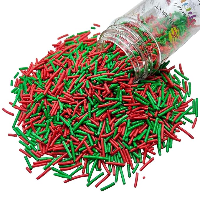 SE Si&Moos Christmas Jimmy Sprinkles Red and Green Jimmies Sprinkles for Cake Decorating Edible Christmas Cake Decorations Edible Crunchy Jimmies for Topping Ice Cream, Cookies, Cupcakes, Dessert Decorating 3 OZ