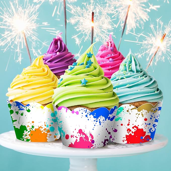 24pcs Splash Cupcake Baking Liners, Muffin Liners, Cupcake Liners Decorations for Painting Party, Baby Shower, Birthday Party Decoration Supplies - LIANGSS