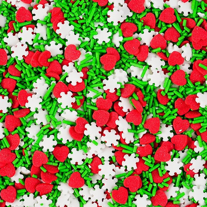 Christmas Red Heart Sprinkles for Cake Decorating 4.2 oz Edible Holiday Red Green and White Snowflake Confetti Sprinkles for Cupcake Topper Cookie Chocolate Cake Ice cream Decorations Baking Xmas Party