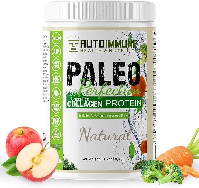 Paleo Perfection Natural Grass Fed Beef Collagen Protein Powder for Men & Women w/ Apple Fiber, Carrot, Broccoli - 300g Paleo, Keto, SCD, AIP Protein Powder & Superfood Blend - Unflavored, Unsweetened