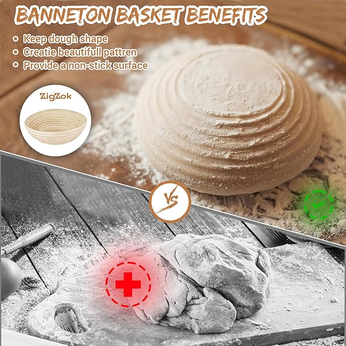 2 Pack Bread Proofing Baskets for Sourdough – 9 Inch Round Banneton Bowls with Linen Liners – Natural Rattan Dough Rising Baskets for Artisan Bread, Home & Bakery