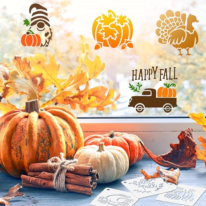 Augshy Fall Stencils, 56 Pack Thanksgiving Small Fall Stencils for Painting on Wood Ornaments Slice DIY Crafts Fabrics Window Thanksgiving Autumn Decoration (3 Inch)