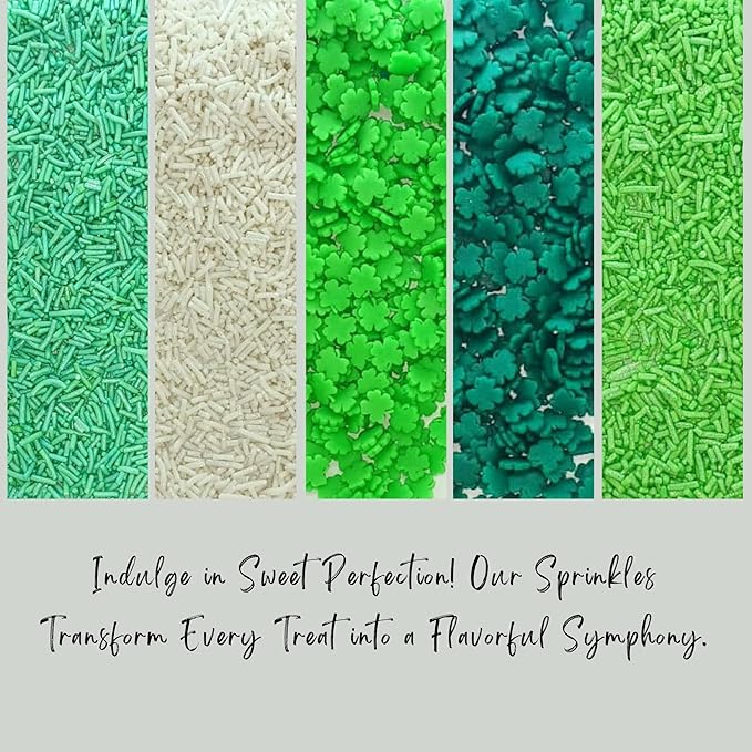 Confect St. Patricks Green & White Vermicelli Sprinkles Mix | Edible Sprinkles for Baking & Cake Decorative | Cookie Sprinkles | Edible Sprinkles mix pack of 5 | Soy-Free, Dairy-Free, Palm Oil-Free - 5 Oz