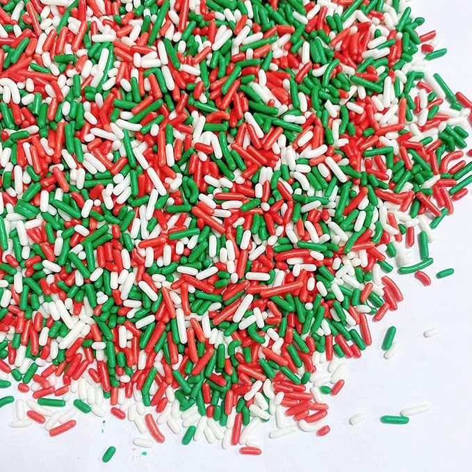 Sentovac Christmas Soft Jimmies Sprinkles Edible for Cake Decorating Red Green White Sprinkles Sugar Candy Cookie Cupcake Topper Ice Cream Baking Decorations Wedding Christmas Supplies 3.35oz