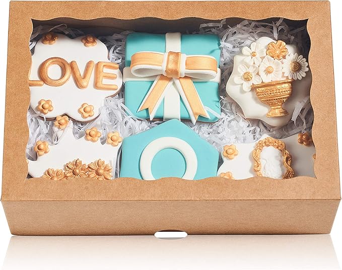 24PCS 10 x 7 x 2.5 inches Professional One Piece Strawberries Boxes, Cookies Boxes with With Clear Window for Visibility, Brown Natural Kraft Paper Box