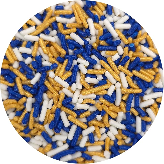 NCS Dark Blue, Gold, and White Jimmies Edible Sprinkles, 8 ounces