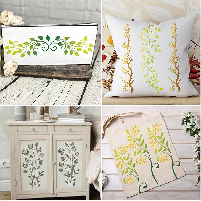 12 Pieces Leaf Vine Stencils Leaves Floral Spring Stencil Reusable DIY Crafts Drawing Templates Stencils for Painting on Wood Wall Canvas Furniture Home Décor (Vine)