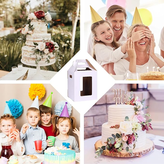 Moretoes 4 Pack Tall Cake Boxes with 4 Boards, Large Bakery Take Out Transport Containers 2 Sizes 14x14x16 & 16x16x18 Tier Bakery Carrier with 4 Boards, Party Birthday Wedding