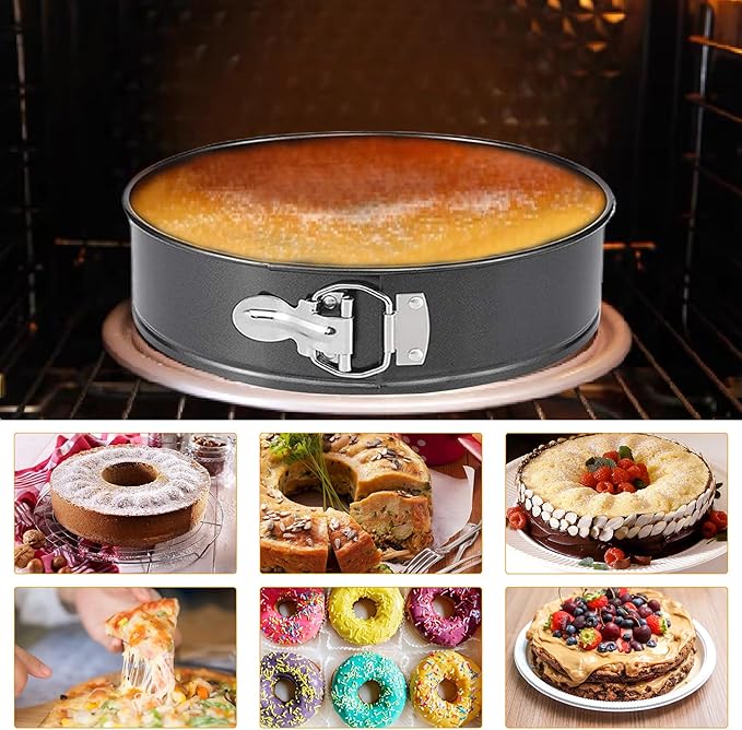 Round Bundt Springform Cake Pan: 9 Inch Springform Pan, 2 in 1 Cheesecake Pan with Removable Bottom & Quick-Release Latch, Non-Stick Carbon Steel Tube Pans for Baking（24cm