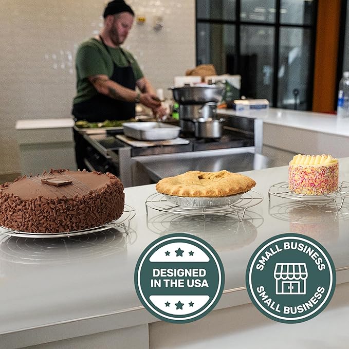 Ultra Cuisine Heavy Duty 3 Tiers, 16" x 10" Cooling Rack for Cooking and Baking - Professional Grade Premium 100% Stainless Steel Baking Rack & Wire Cooling Mesh - Dishwasher Safe - Pack 3