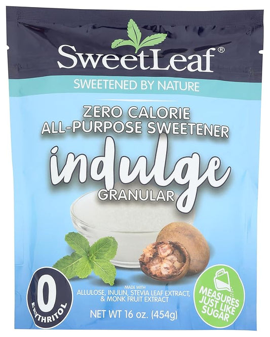 SweetLeaf Indulge Sweetener - Sugar Substitute with Stevia, Monk Fruit, Allulose, & Inulin, Use for Baking, Cooking, or Coffee, Granulated Sugar Alternative, Keto Friendly, Zero Calorie - 16 Oz