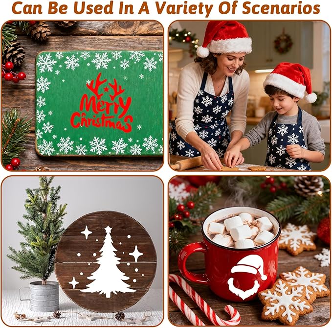 24 Pcs Christmas Stencils for Crafts Reusable, 3x3in Christmas Snowflake Stencils for Painting on Wood, Winter Holiday Templates for Greeting Cards, Crafts Ornaments Wall Window Door DIY Decoration