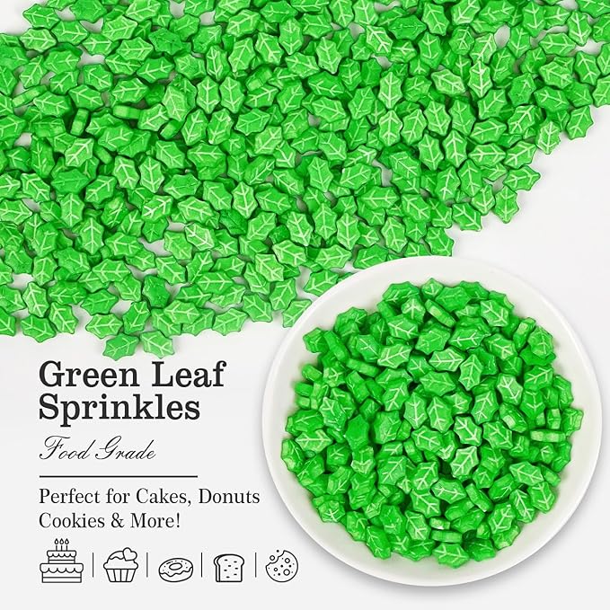 Green Leaf Candy Sprinkles, Christmas sprinkles for Cake Decorating, Edible Sugar Leaf Sprinkles, 150g/5.29oz, Cake Decorations, Baking, Cupcake, cookies Topper, foodgrade