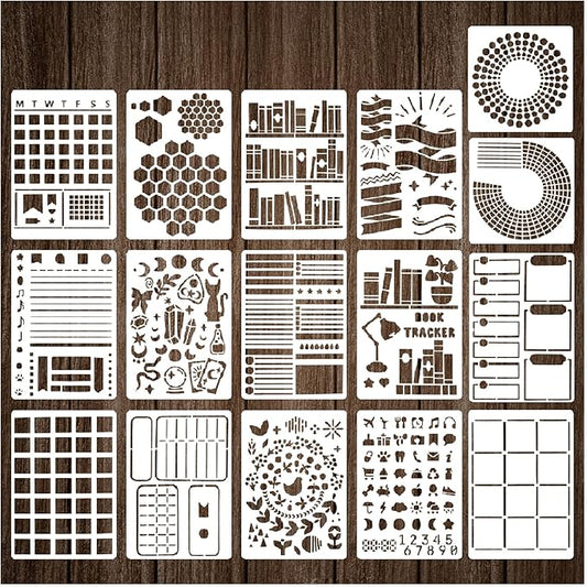 16 Pieces Journal Stencils for Dotted Journals Supplies, Happy Planner Stencils for Journaling DIY Drawing Templates Accessories Kit for Notebook Cards Scrapbook (16 Journal)