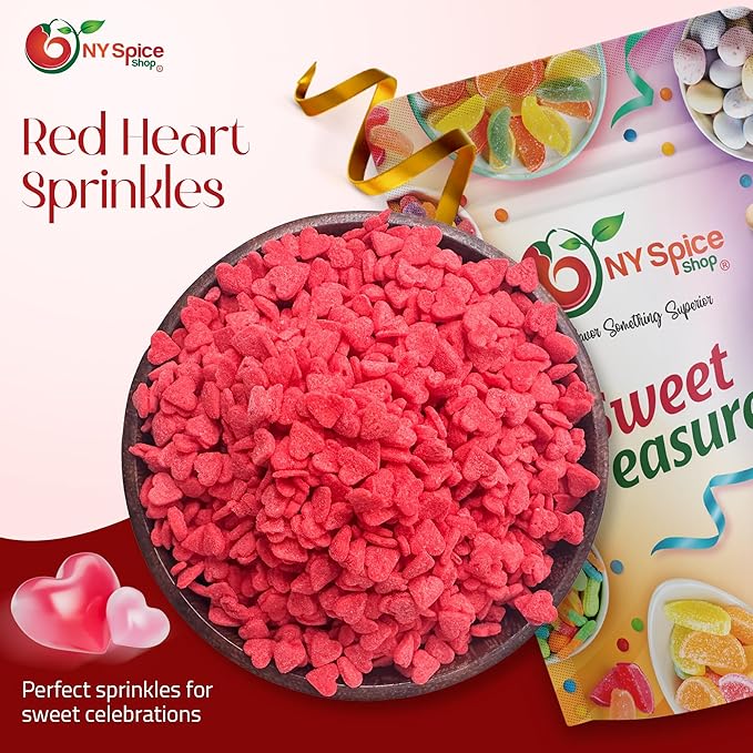 NY Spice Shop Christmas Red Heart Sprinkles - 1 Pound Nonpareils and Snowflake Red Sprinkle - Edible Christmas Themed Holiday Winter Sprinkle - Candy Sprinkles for Holiday Baking & Cupcakes Toppings