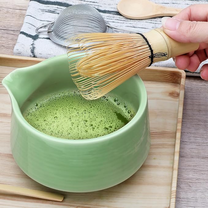 Matcha Whisk Set,7pcs Green Matcha Set includes Matcha Bowl (19 oz),Bamboo Matcha Whisk and Matcha Scoop,Matcha Whisk Holder,Stainless Steel Sifter,Tea Making Tools,Matcha Kit Gift for Matcha Lovers