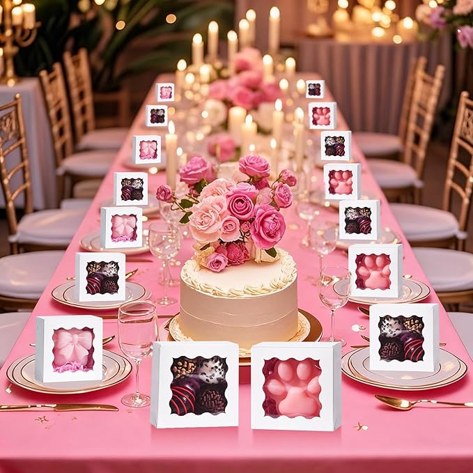 RomanticBaking 3x3x1.5Inches 50PCS Homemade Soap Boxes with Window Chocolate Covered Strawberries,Cookie,Chocolate truffle Boxes
