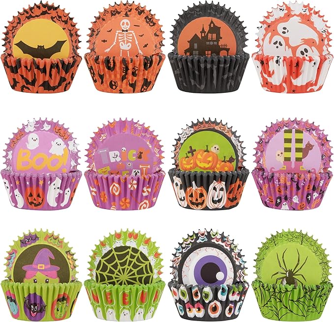 600 Pack Halloween Cupcake Liners Cupcake Wrappers Disposable Baking Cups Muffin Liners for Halloween Party Candy Cake Decorations Supplies (12 Styles)